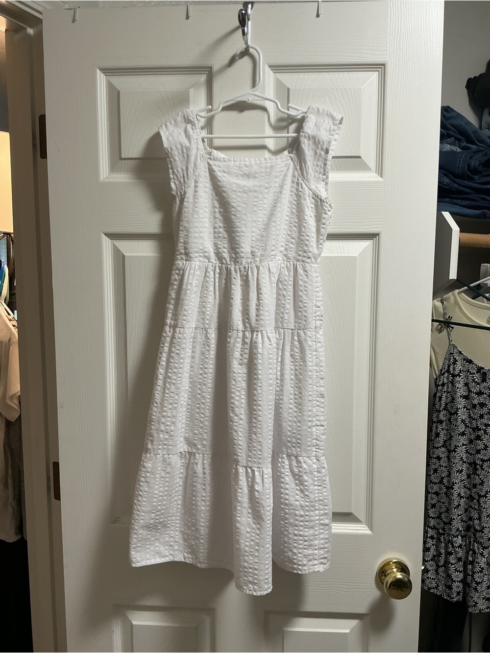 Old Navy White Textured Tiered Sleeveless Dress